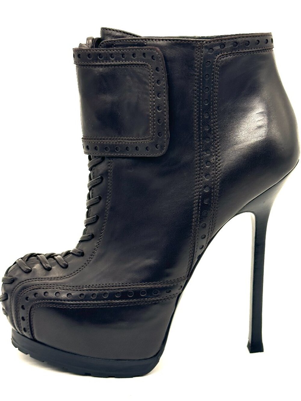 YSL Yves Saint Laurent Tribtoo Leather Platform Ankle Booties Boots Heels